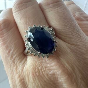 Vintage 90’s Avon Silver Ring with Deep Blue Gemstone